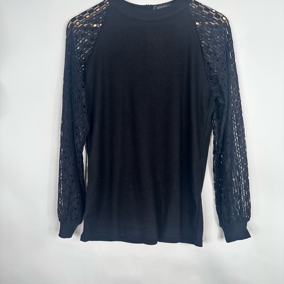 NWT MIHOLL Black Lace Sleeve Sweater Top Elegant Evening Party Blouse Size Med - Picture 3 of 10